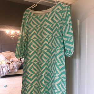 Long sleeve mint and white dress